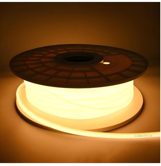 شريط إضاءة LED بتقنية COB بطول 50 متر (165 قدم)، مقاوم للماء IP65، شريط مرن بعرض 8 مم مع موصل، إضاءة أبيض دافئ للاستخدام الداخلي والخارجي - Image 1