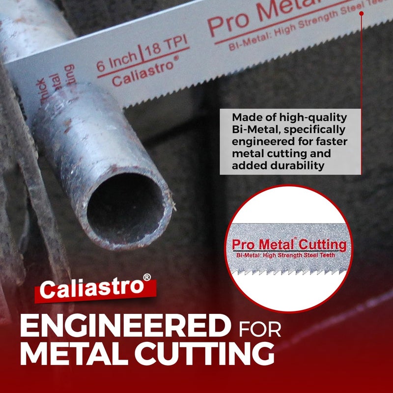 Caliastro 6-Inch Thick Metal Cutting Reciprocating Saw Blades (18 TPI) Made of Long Lasting Bi-Metal (HSS Teeth Bonded to HCS Body) - 8 Pack - Caliastro - Image 3