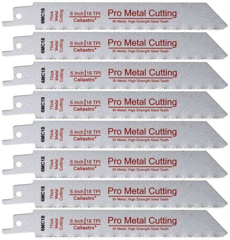 Caliastro 6-Inch Thick Metal Cutting Reciprocating Saw Blades (18 TPI) Made of Long Lasting Bi-Metal (HSS Teeth Bonded to HCS Body) - 8 Pack - Caliastro - Image 1