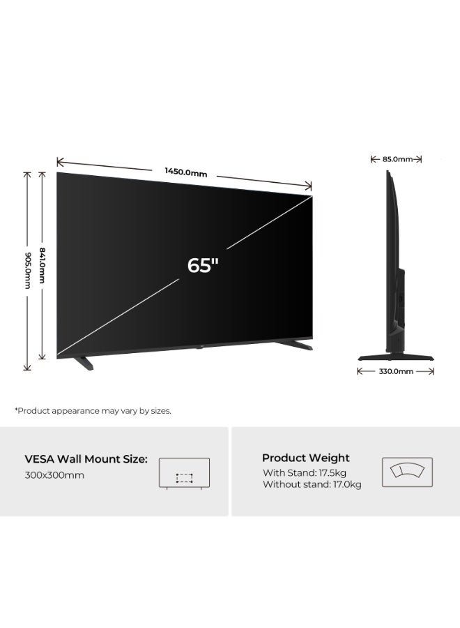 هاير تلفاز جوجل الذكي 65 بوصة 4K UHD | صوت دولبي | HDR 10 | معالج ألعاب MEMC | 2+32 جيجابايت RAM/ROM | معدل تحديث متغير | وضع تأخير منخفض تلقائي | تصميم فاخر بدون حواف - H65H5F أسود - Image 3