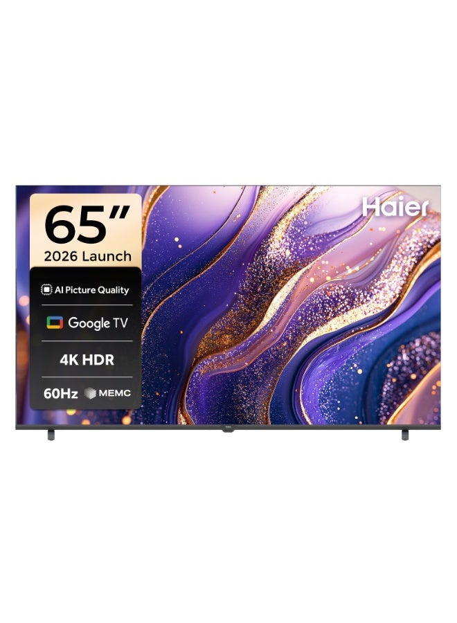 هاير تلفاز جوجل الذكي 65 بوصة 4K UHD | صوت دولبي | HDR 10 | معالج ألعاب MEMC | 2+32 جيجابايت RAM/ROM | معدل تحديث متغير | وضع تأخير منخفض تلقائي | تصميم فاخر بدون حواف - H65H5F أسود - Image 1