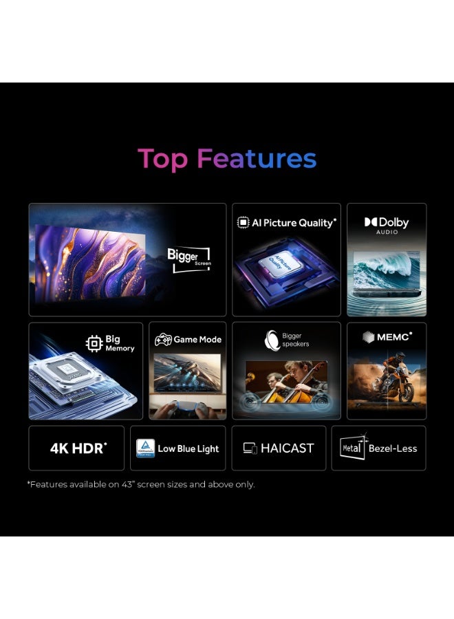هاير تلفاز جوجل الذكي 65 بوصة 4K UHD | صوت دولبي | HDR 10 | معالج ألعاب MEMC | 2+32 جيجابايت RAM/ROM | معدل تحديث متغير | وضع تأخير منخفض تلقائي | تصميم فاخر بدون حواف - H65H5F أسود - Image 2