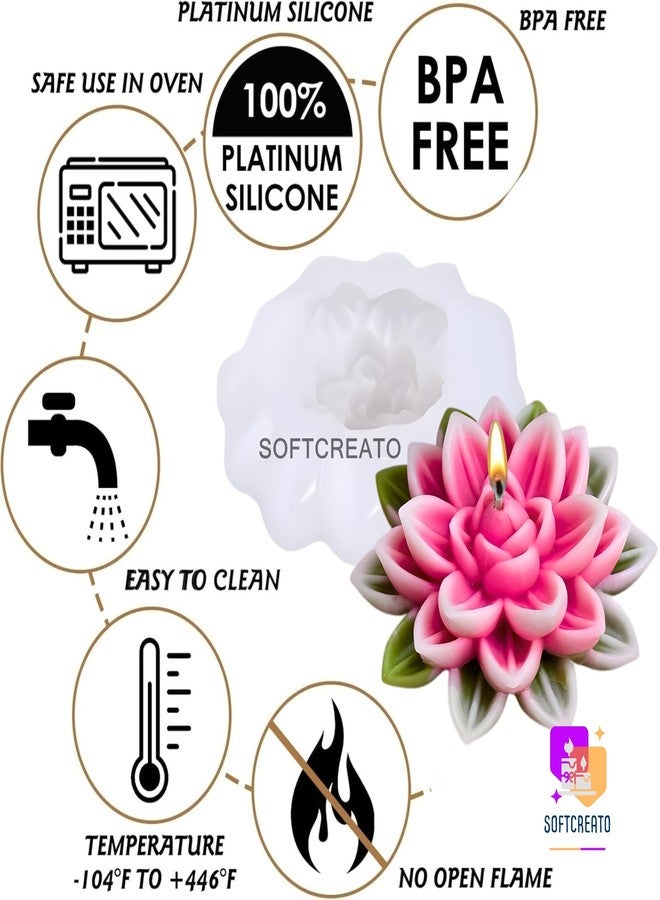SOFTCREATO 3D Lotus Candle Mould Silicone | Lotus Flower Candle Making Mold for Wax, Soy Wax, Resin Art, Soap & Chocolate | Decorative Spiritual Flower Candle Mould - Image 2