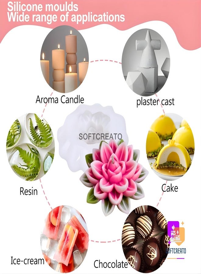 SOFTCREATO 3D Lotus Candle Mould Silicone | Lotus Flower Candle Making Mold for Wax, Soy Wax, Resin Art, Soap & Chocolate | Decorative Spiritual Flower Candle Mould - Image 5