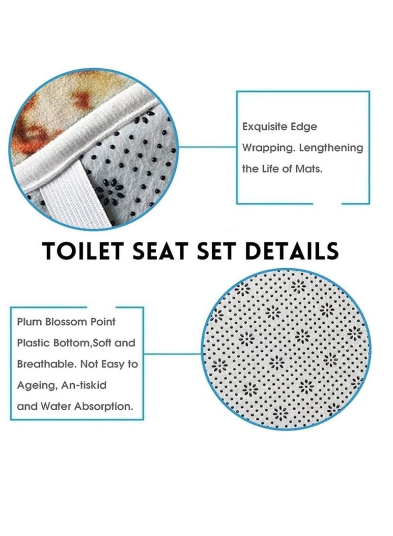 SYOSI مجموعة ستائر دش 4 قطع زرقاء هندسية مع 12 خطاف سجادات غير قابلة للانزلاق حصيرة استحمام على شكل U غطاء مرحاض حديث هندسي أسود وأزرق - Image 5