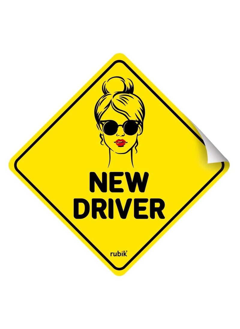 Rubik New Driver Car Sign Self Adhesive Sticker Reflective Removable for Beginners Car SUV Van Drivers (Size 12cm x 12cm)  - Image 1