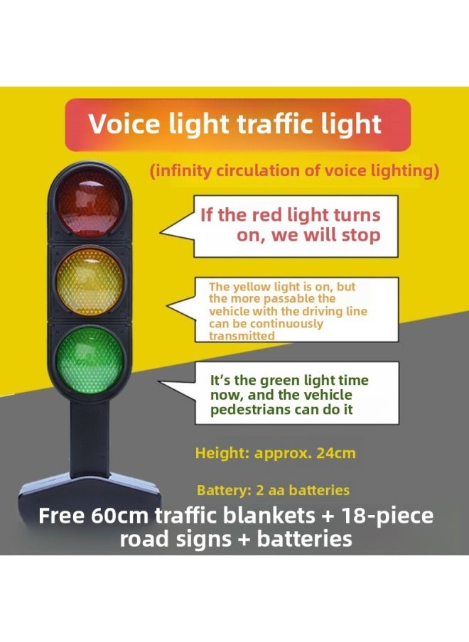 Traffic Signs Children's Equipment Toys Outdoor Kindergarten Desk Command Desk Rules Zebra Crossing Traffic Lights-Specifications:24cm Traffic Light (voice Cycle Light) Comes With Battery + Carpet + Road Sign  - Image 1