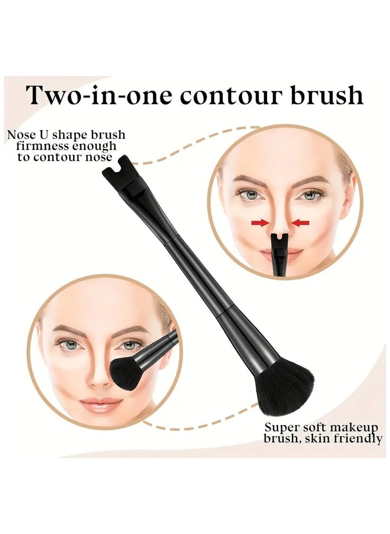 Goolsky - 2-in-1 Dual-Ended Contour Makeup Brush - Soft Nylon Bristles for Quick and Precise Sculpting, U-Shape Nose Contouring, and Flawless Makeup Application - Unscented, All Skin Types, ABS Plastic Rod, Palm Brush Design - Image 1