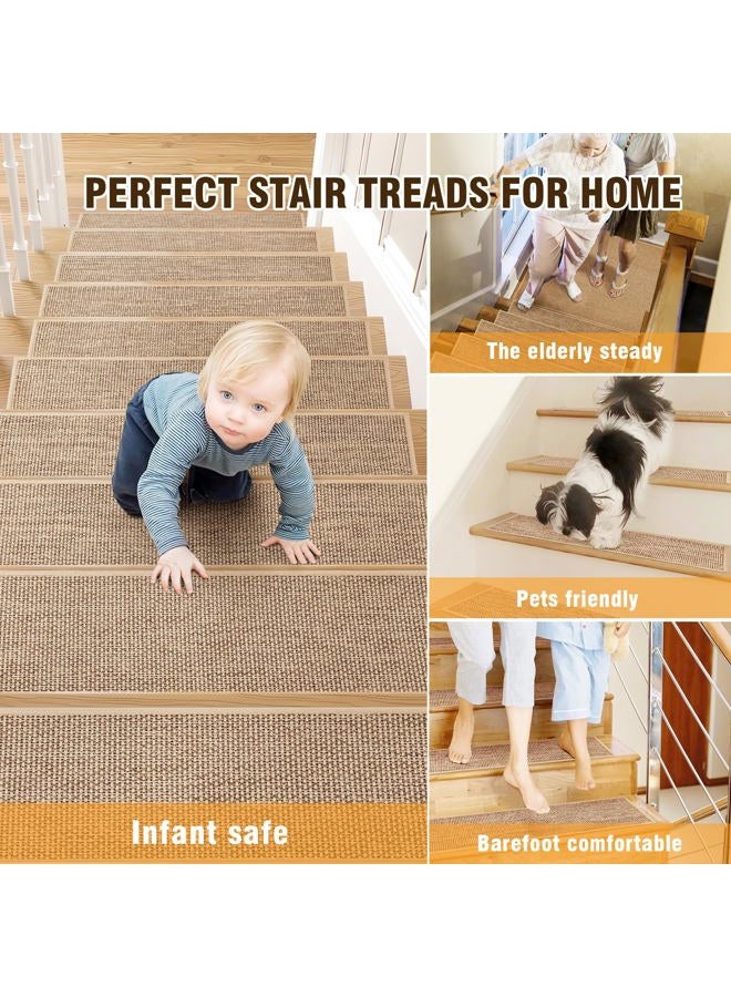 Deerly Linen Stair Treads Non Slip 15pcs Stair Runner for Wooden Steps Peel and Stick Stairs Carpet Treads Indoor Staircase Covers Mat with Self-Adhesive Backing 8"X30" Beige - Image 5