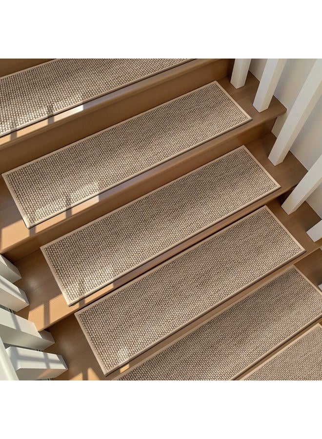 Deerly Linen Stair Treads Non Slip 15pcs Stair Runner for Wooden Steps Peel and Stick Stairs Carpet Treads Indoor Staircase Covers Mat with Self-Adhesive Backing 8"X30" Beige - Image 1