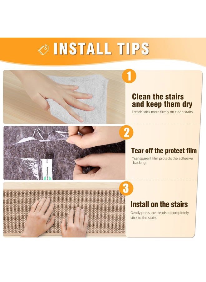 Deerly Linen Stair Treads Non Slip 15pcs Stair Runner for Wooden Steps Peel and Stick Stairs Carpet Treads Indoor Staircase Covers Mat with Self-Adhesive Backing 8"X30" Beige - Image 3