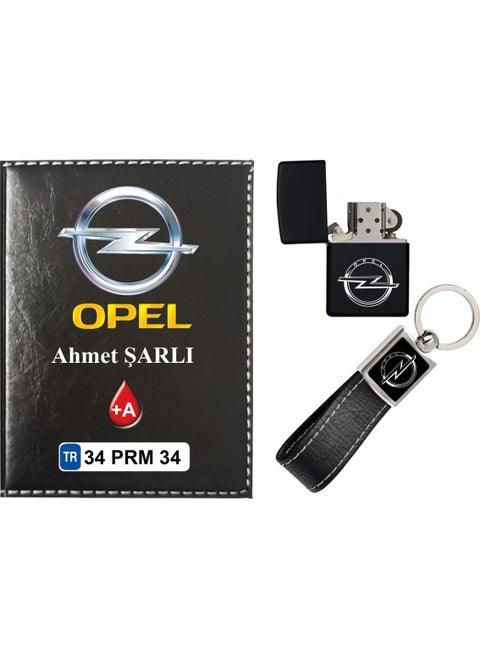 Promotional Sea Black License Container with Opel Logo Customized to Your Name - Keychain - Lighter