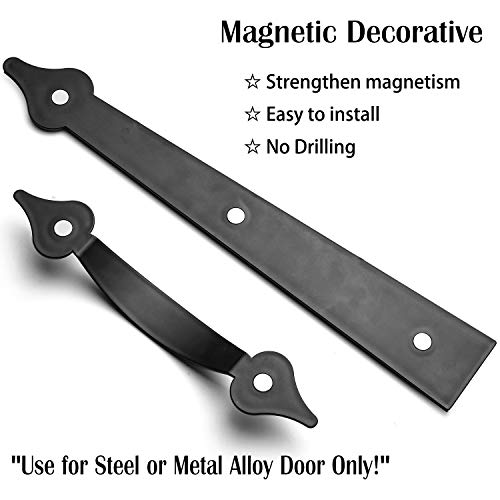 SANKINS 2 Pack/Set Garage Door Magnetic Decorative Hardware Carriage Accents Faux Hinges Handle Kit Curb Appeal Decor,Color Black - Image 2