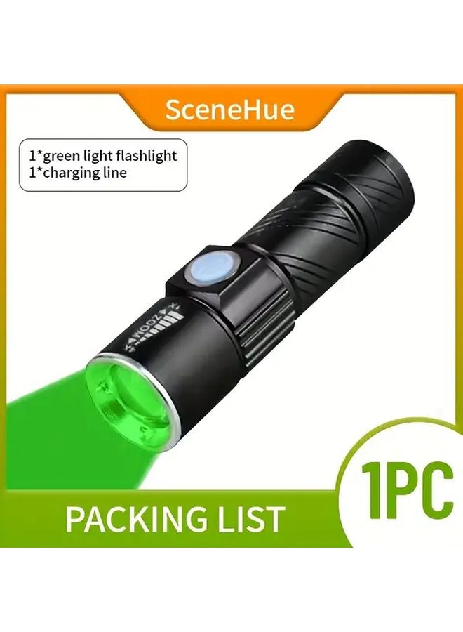 Green Light LED Flashlight USB Rechargeable Aluminum Alloy Handheld Torch 3 Modes - Image 1