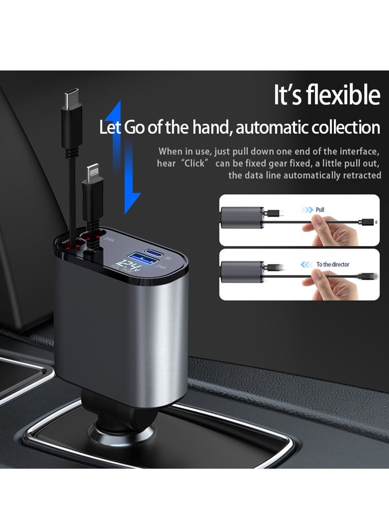 شاحن السيارة الموسع مع شاحن سريع 60W 4 في 1 للسيارة لكابل iPhone من النوع C ومنافذين للشحن - Image 2