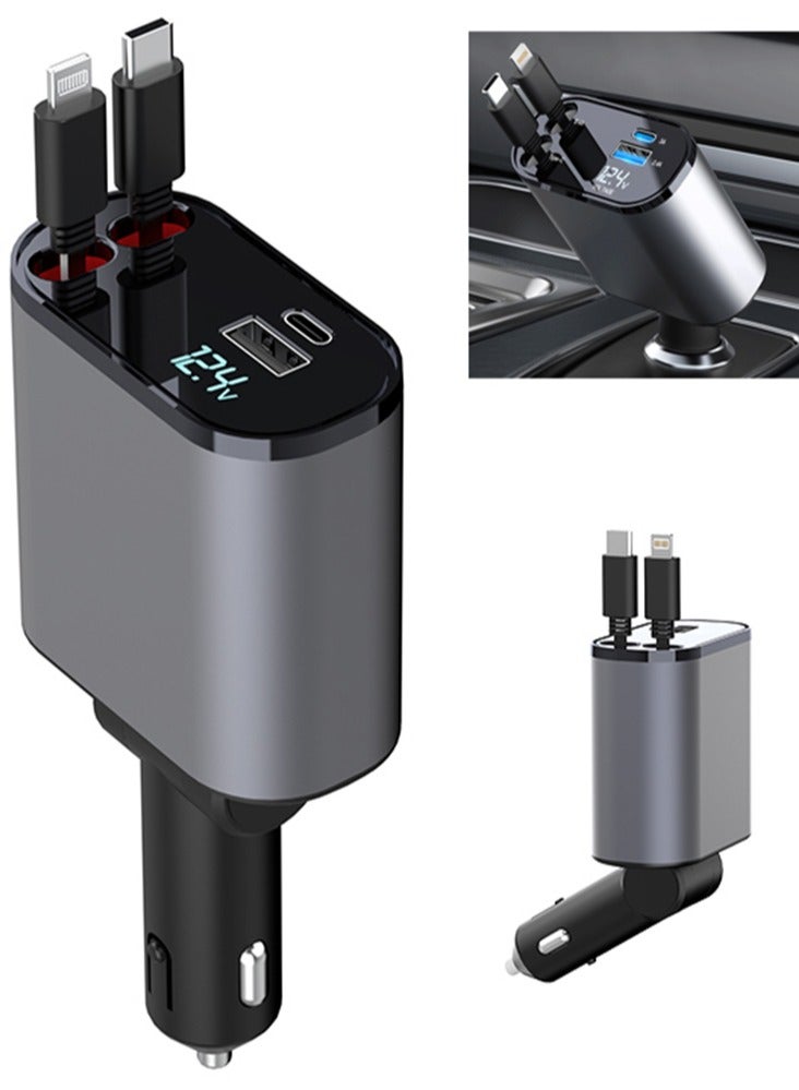 شاحن السيارة الموسع مع شاحن سريع 60W 4 في 1 للسيارة لكابل iPhone من النوع C ومنافذين للشحن - Image 1