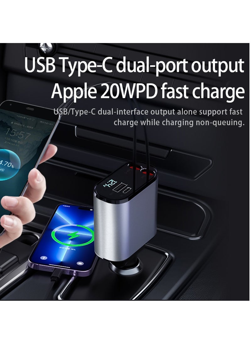 شاحن السيارة الموسع مع شاحن سريع 60W 4 في 1 للسيارة لكابل iPhone من النوع C ومنافذين للشحن - Image 4