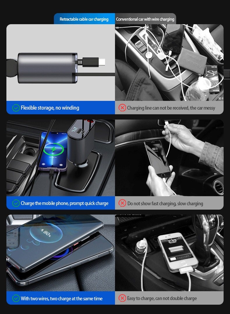 شاحن السيارة الموسع مع شاحن سريع 60W 4 في 1 للسيارة لكابل iPhone من النوع C ومنافذين للشحن - Image 5