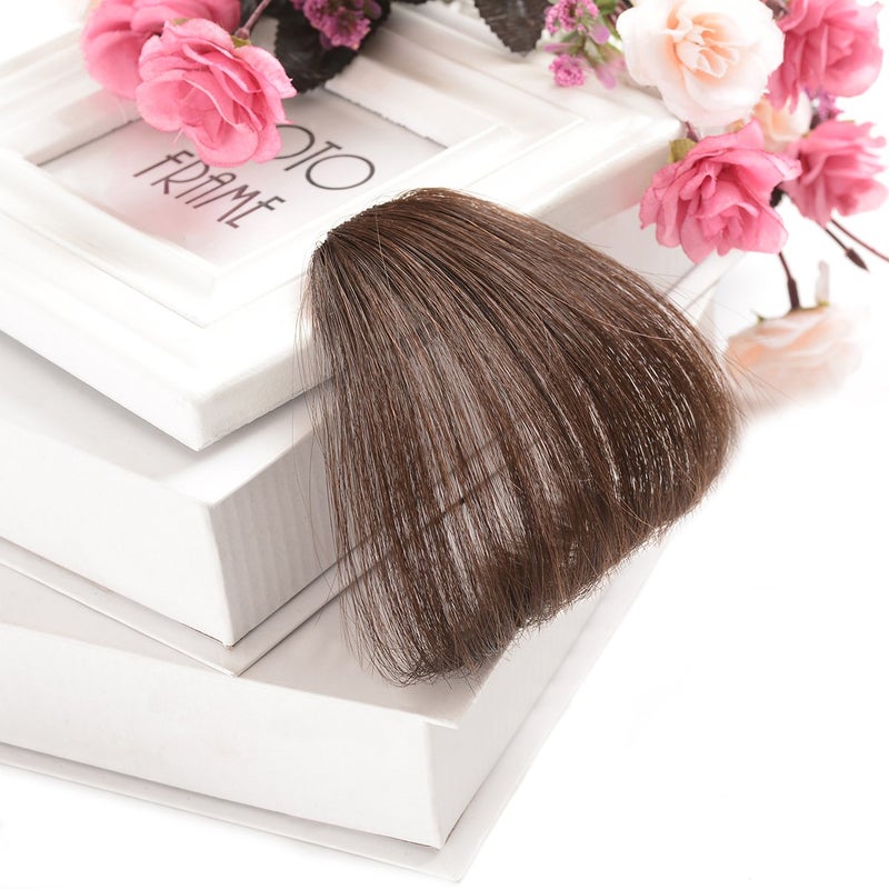 SHINON HAIQUAN Fringe Hair Bang Extensions Human Hair Flat Bangs Hand Tied Bang Fashion Clip in Hair Extension Dark Brown - Image 1