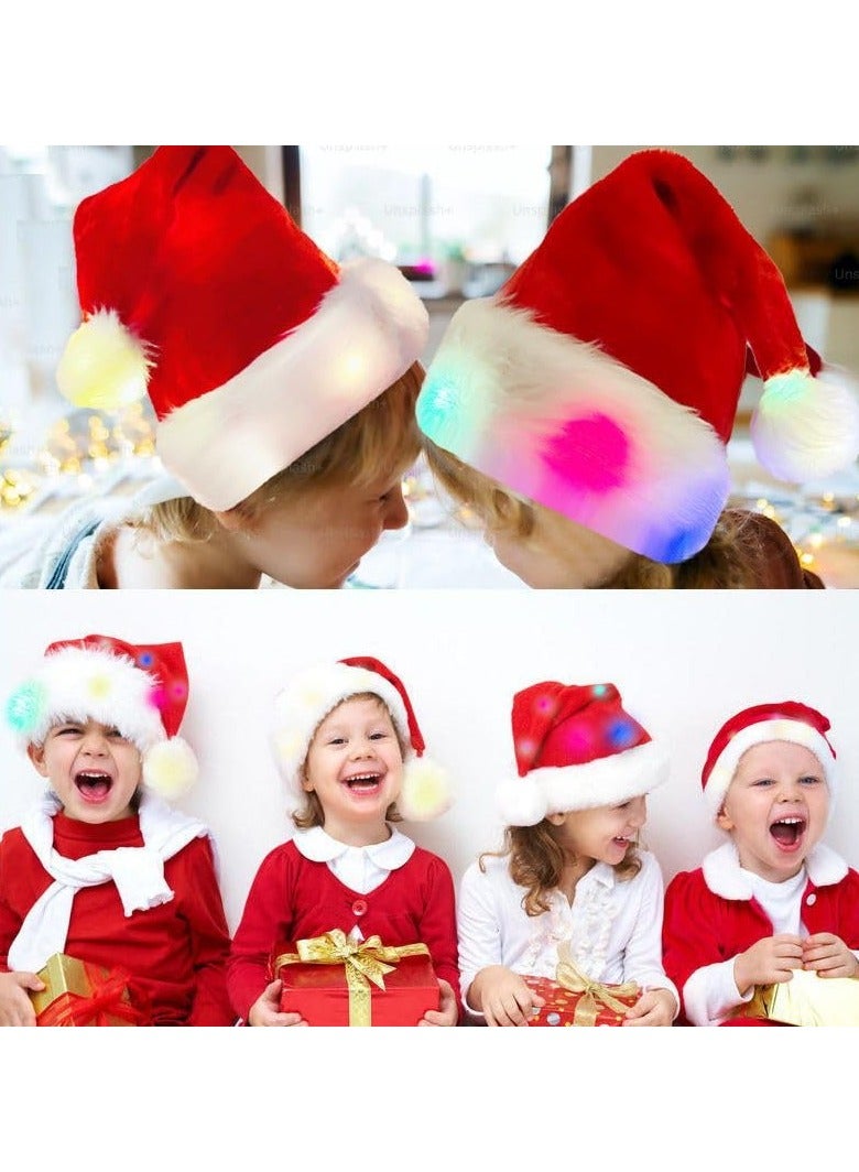 Santa Hats Christmas Hats for Adults Kids 2PCS Soft Thicken Classic Santa Hat LED Light for Xmas New Year Party - Image 4