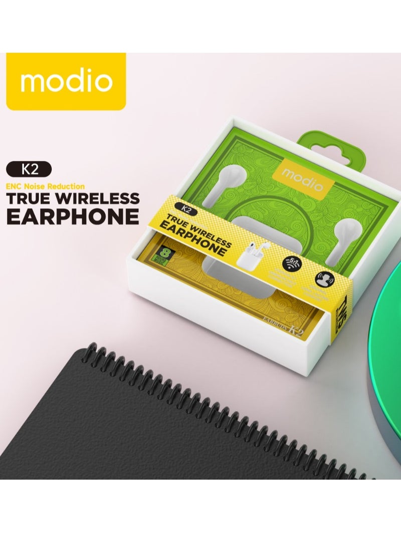 modio - Modio K2 True Wireless Earphone with ENC noise Reduction -White - Image 1