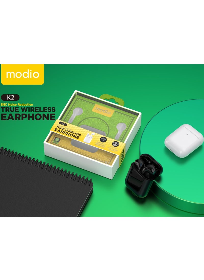 modio - Modio K2 True Wireless Earphone with ENC noise Reduction -White - Image 1