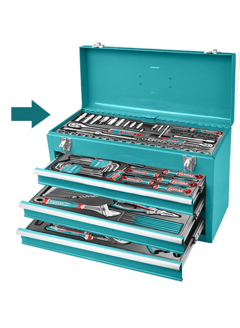 TOTAL Super Total 132-Piece Versatile Tool Chest Set: Ideal for Mechanics, DIY Enthusiasts & Professionals – Comprehensive Socket, Wrench, Screwdriver, and Pliers Assortment for All Your Repair Needs  - Image 4