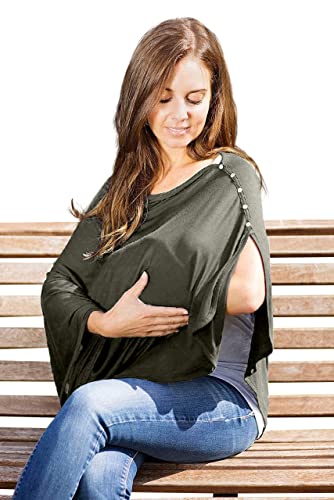 Byrd & Blume Maternity Nursing Cover Breathable Lightweight Breastfeeding Cover Wrap Shawl Scarf Poncho Full 360 (Olive, One size) - Image 2