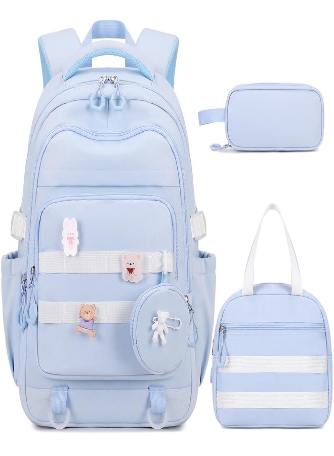 ACESAK Girls Backpack - 3PCS Backpack for Cute School Backpacks for Girls, Blue, Medium - Image 1