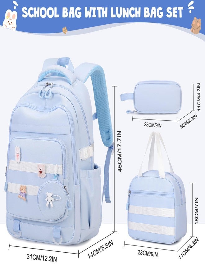 ACESAK Girls Backpack - 3PCS Backpack for Cute School Backpacks for Girls, Blue, Medium - Image 2