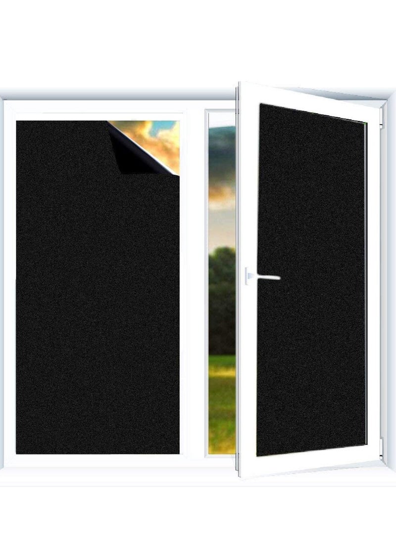 SYOSI Blackout Self Adhesive Window Film Frosted Glass Sticker Privacy Vinyl Blinds Decorative Opaque Static Cling Anti-UV Light Blocking Black 45 x 200  - Image 1