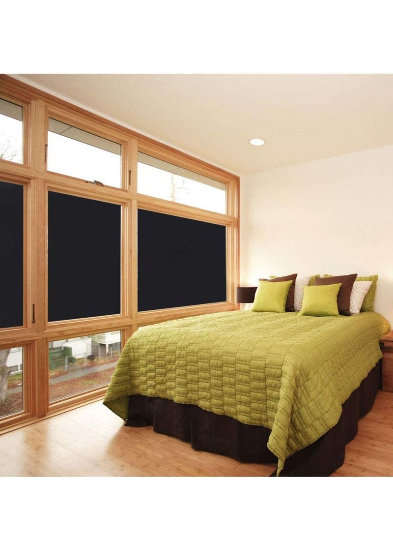 SYOSI Blackout Self Adhesive Window Film Frosted Glass Sticker Privacy Vinyl Blinds Decorative Opaque Static Cling Anti-UV Light Blocking Black 45 x 200  - Image 2