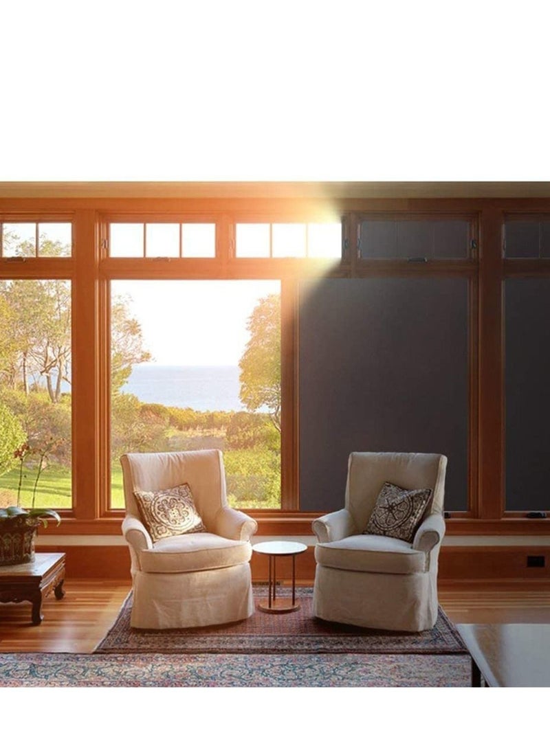 SYOSI Blackout Self Adhesive Window Film Frosted Glass Sticker Privacy Vinyl Blinds Decorative Opaque Static Cling Anti-UV Light Blocking Black 45 x 200  - Image 3