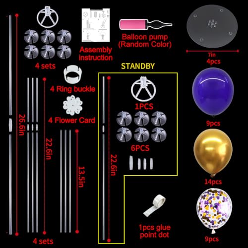 TONIFUL Purple Gold Balloon Centerpieces for TableBalloon Stand Kit for Graduation Decoration 2026 Class of 2026 Party DecorationsRetirementAnniversaryBirthday Decorations 4 Set - Image 5