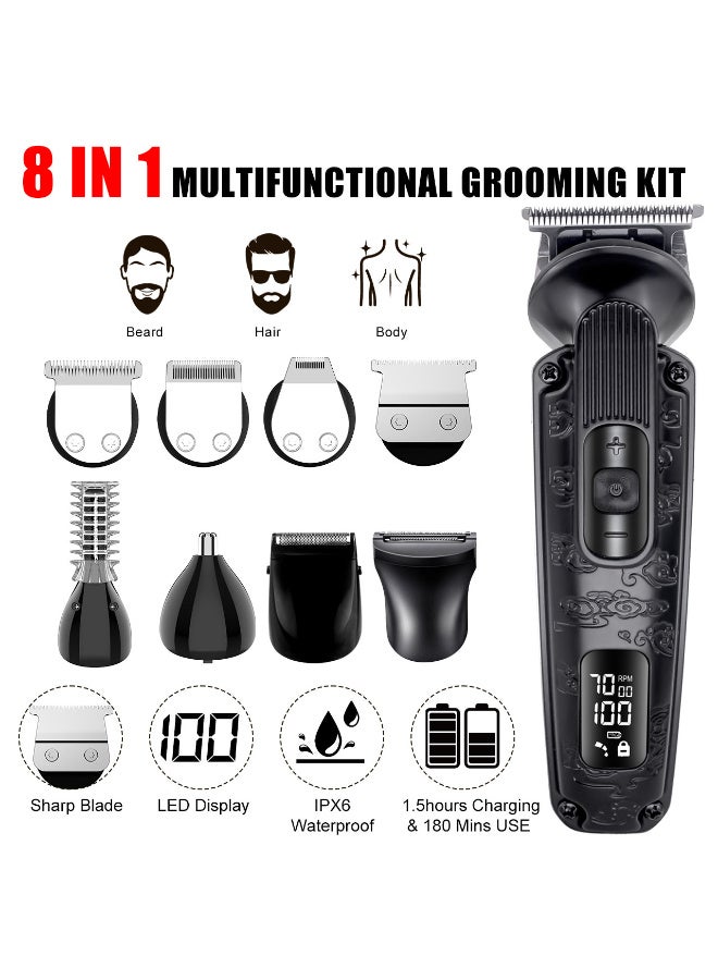 Hatteker Beard Trimmer Moustache Trimmer for Men 8 in 1 Adjustable Speed Waterproof Hair Clipper T-Blade Trimmer Electic Razor Shavers Cordless Mens Gift Grooming Kit with Face Nose Body (Black) - Image 2