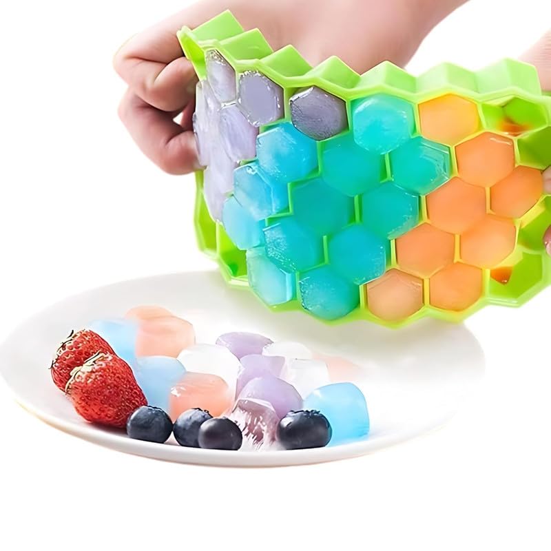 Anshri Pack of 2 Flexible Silicone Honeycomb 37 Cavity Ice Cube Tray for Freezer Moulds Small Cubes Whiskey Fridge Bar Soft Ice Cube Tray - Image 5