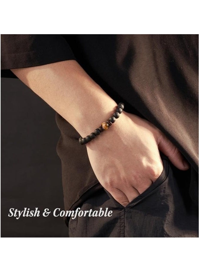 MIRFA Double Protection Handmade Natural Stone Bead Bracelet (8mm Lava Rock And Tiger Eye Stones)  - Image 3