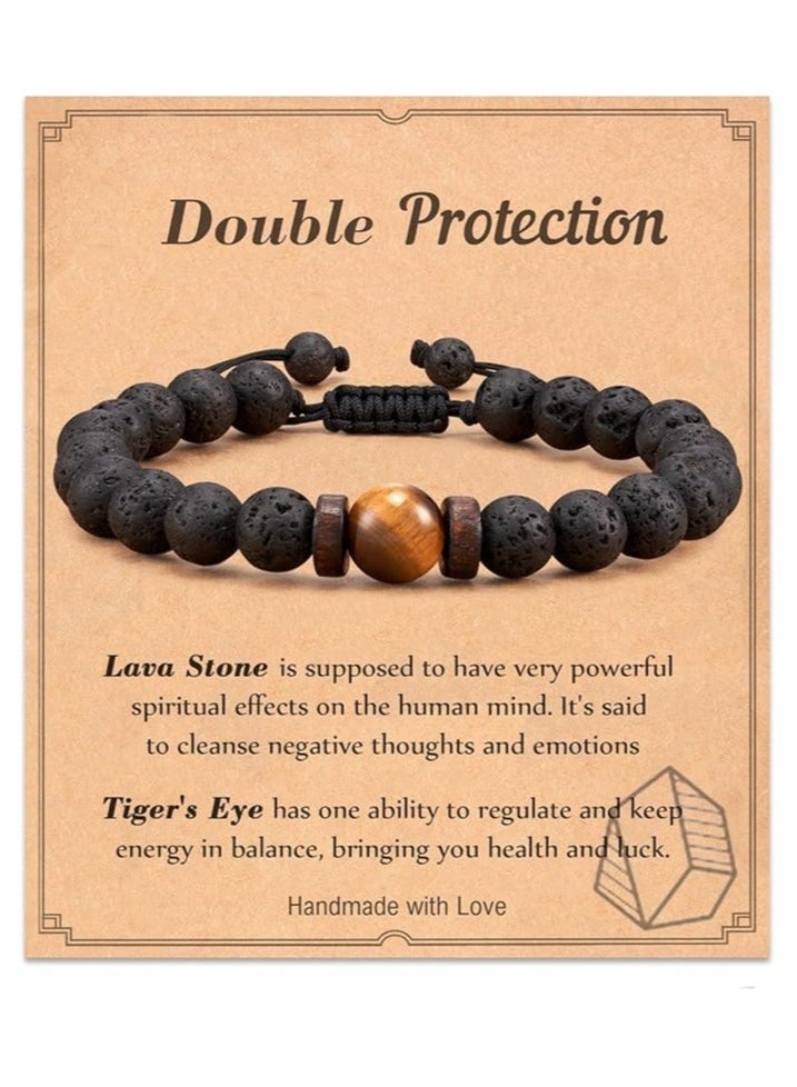 MIRFA Double Protection Handmade Natural Stone Bead Bracelet (8mm Lava Rock And Tiger Eye Stones)  - Image 1
