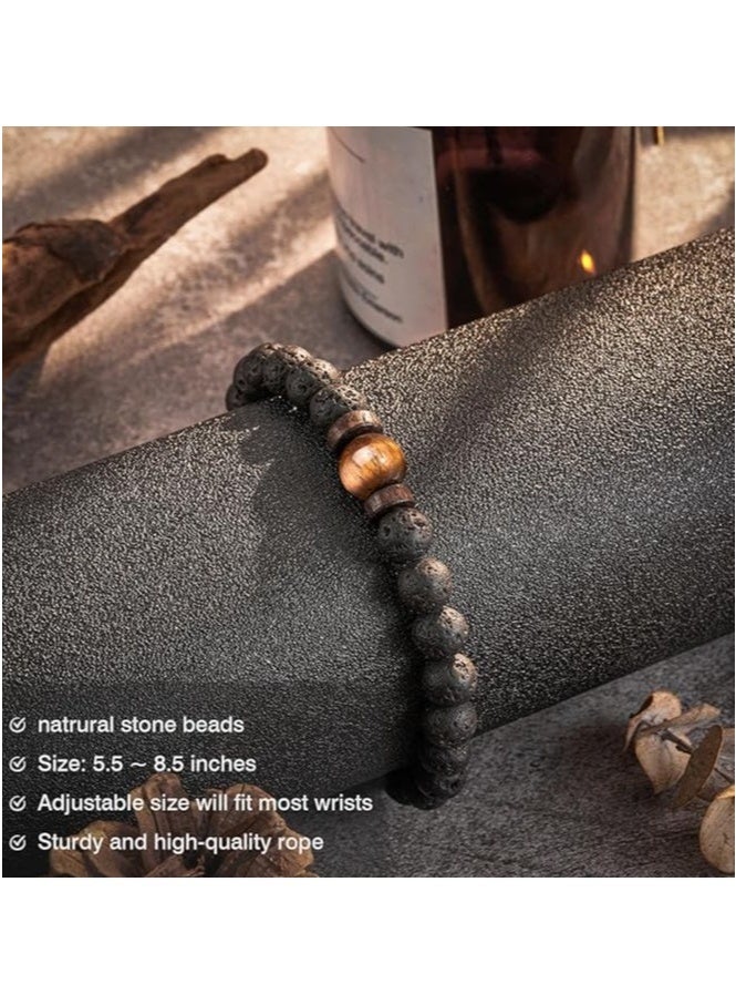 MIRFA Double Protection Handmade Natural Stone Bead Bracelet (8mm Lava Rock And Tiger Eye Stones)  - Image 4