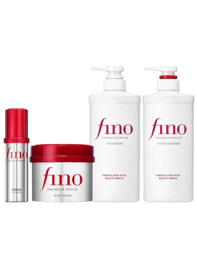 Fino Premium touch hair set Bundle 4 Pcs Hair Shampoo, conditioner , hair mask and Hair Oil - Image 1