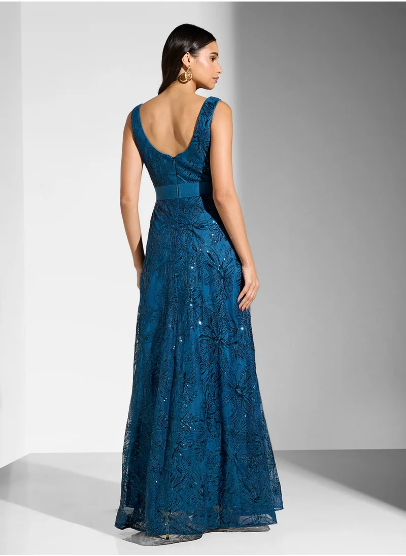 ليتل مسترس Embelished Sleeveless V-Neck  Dress
