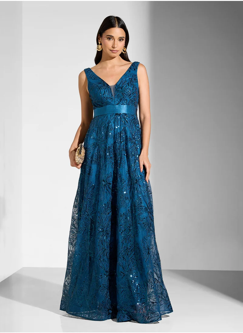 ليتل مسترس Embelished Sleeveless V-Neck  Dress
