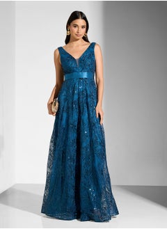 Embelished Sleeveless V-Neck  Dress