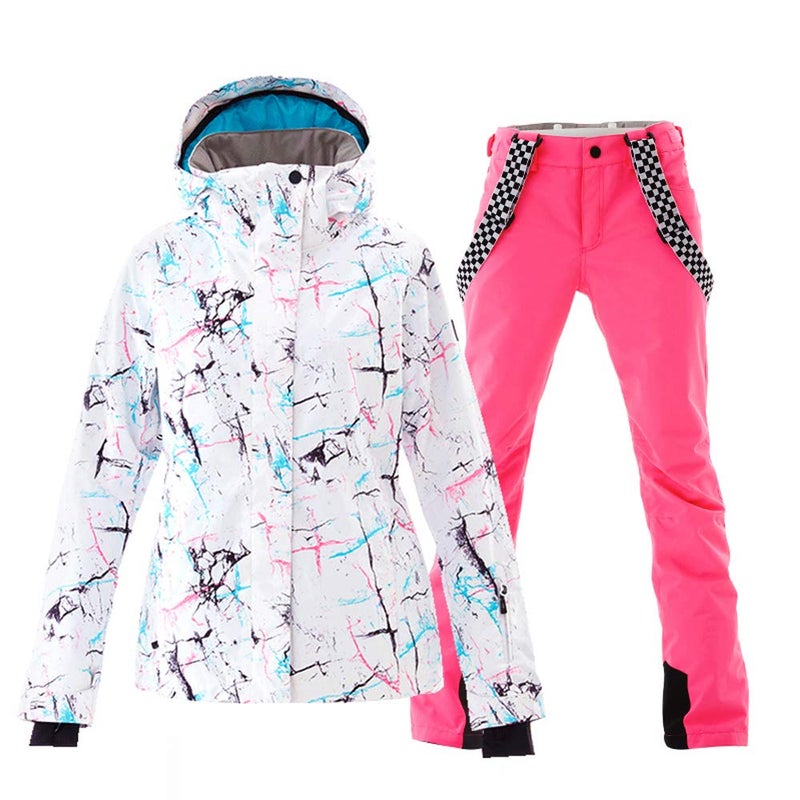 GS SNOWING Womens Ski Jackets and Pants Set Windproof Waterproof Insulated Snowsuit Winter Warm Snowboarding Snow Coat Pink XL