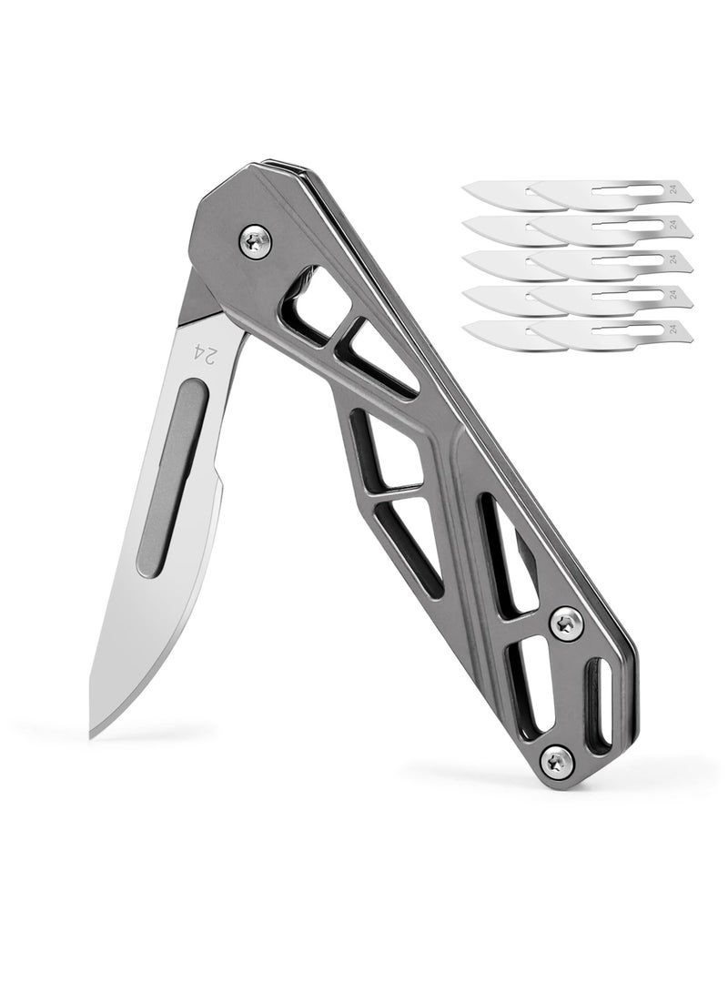 Zikra Small Pocket Knife for Men, Folding Scalpel Knife, EDC Utility Knife, Slim Razor Knife With 10 pcs # 24 Replaceable Edge Blades, Tactical Knives for Outdoor Camping Skinning Hunting - Image 1