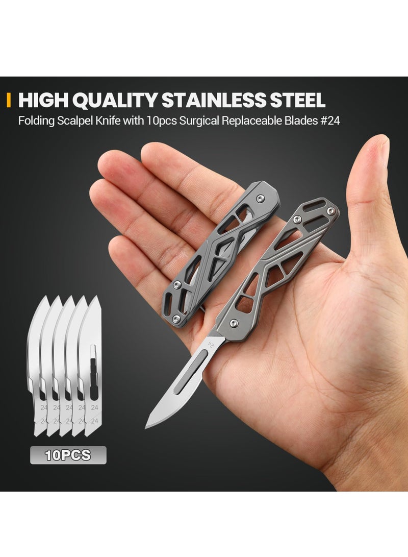 Zikra Small Pocket Knife for Men, Folding Scalpel Knife, EDC Utility Knife, Slim Razor Knife With 10 pcs # 24 Replaceable Edge Blades, Tactical Knives for Outdoor Camping Skinning Hunting - Image 5