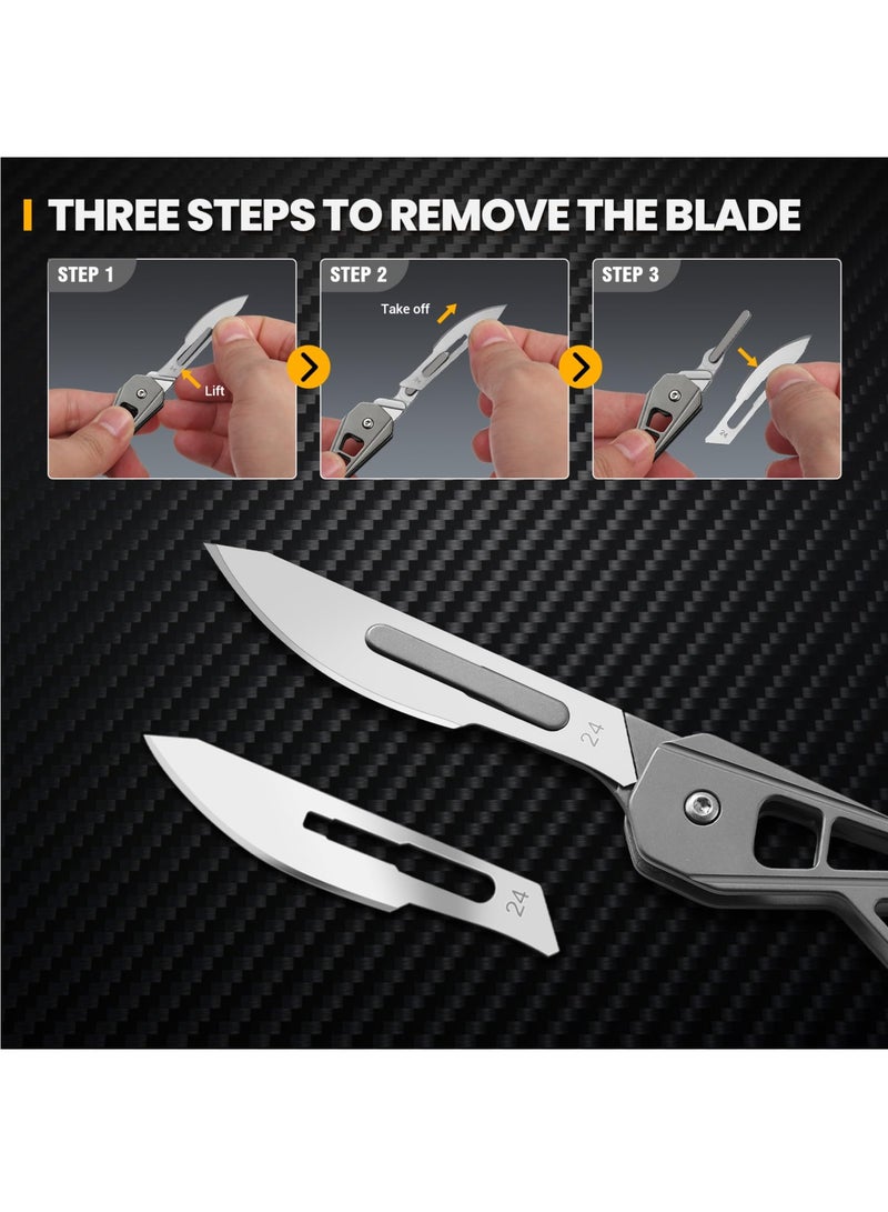 Zikra Small Pocket Knife for Men, Folding Scalpel Knife, EDC Utility Knife, Slim Razor Knife With 10 pcs # 24 Replaceable Edge Blades, Tactical Knives for Outdoor Camping Skinning Hunting - Image 4