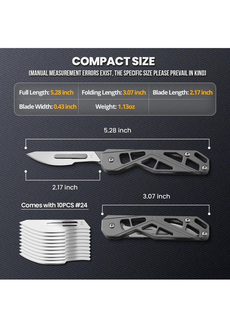 Zikra Small Pocket Knife for Men, Folding Scalpel Knife, EDC Utility Knife, Slim Razor Knife With 10 pcs # 24 Replaceable Edge Blades, Tactical Knives for Outdoor Camping Skinning Hunting - Image 2