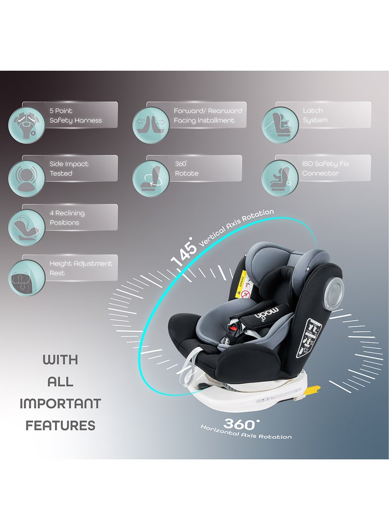 مون مقعد سيارة للأطفال جيروسكوب لمجموعة الأطفال 0+/1/2/3 (0-36 كجم/0-12 سنة) ISOFIX+ حبل علوي يدور 360 درجة - أسود - Image 4