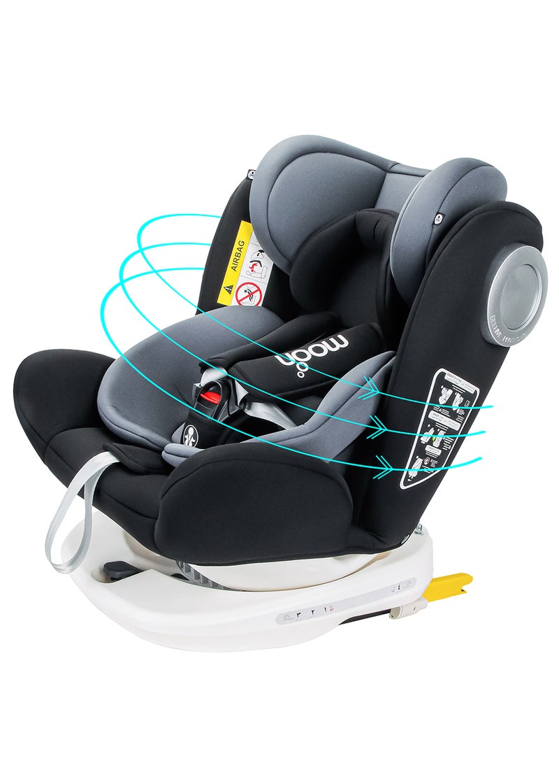 مون مقعد سيارة للأطفال جيروسكوب لمجموعة الأطفال 0+/1/2/3 (0-36 كجم/0-12 سنة) ISOFIX+ حبل علوي يدور 360 درجة - أسود - Image 1